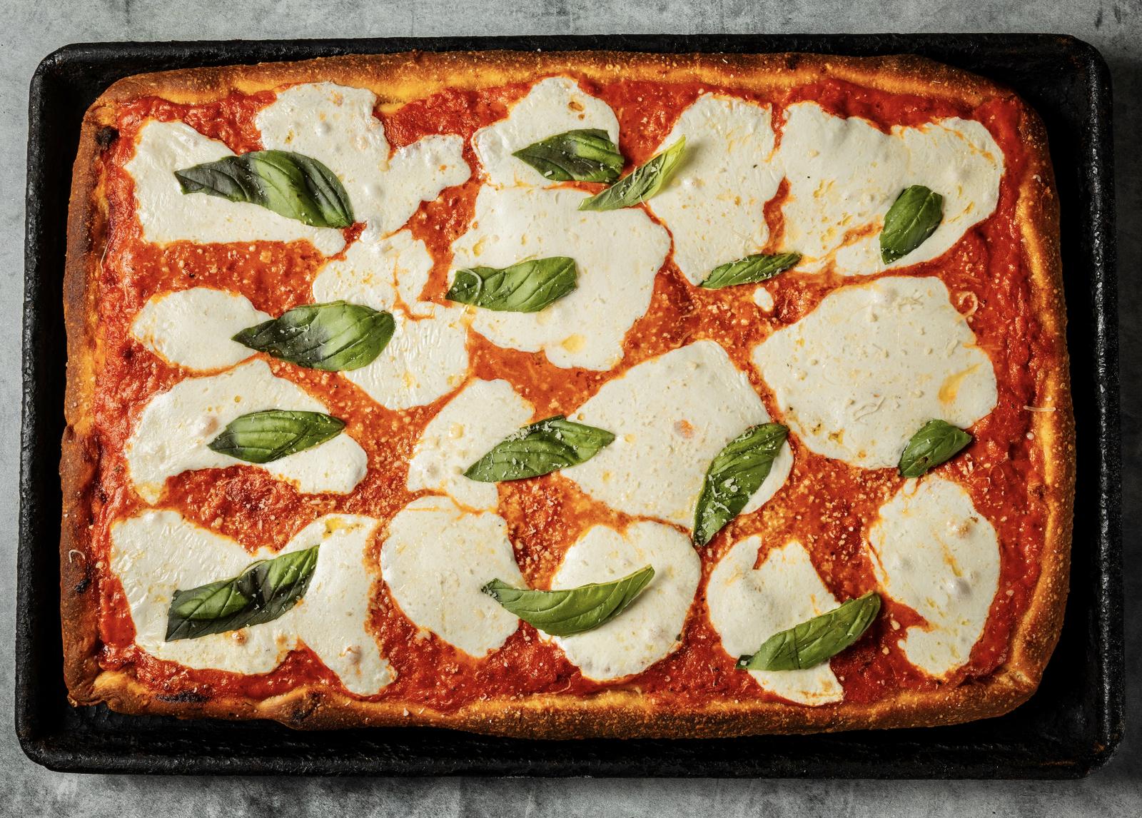 Drunken Sicilian square pizza at Tommy's Pizza, Queens NY