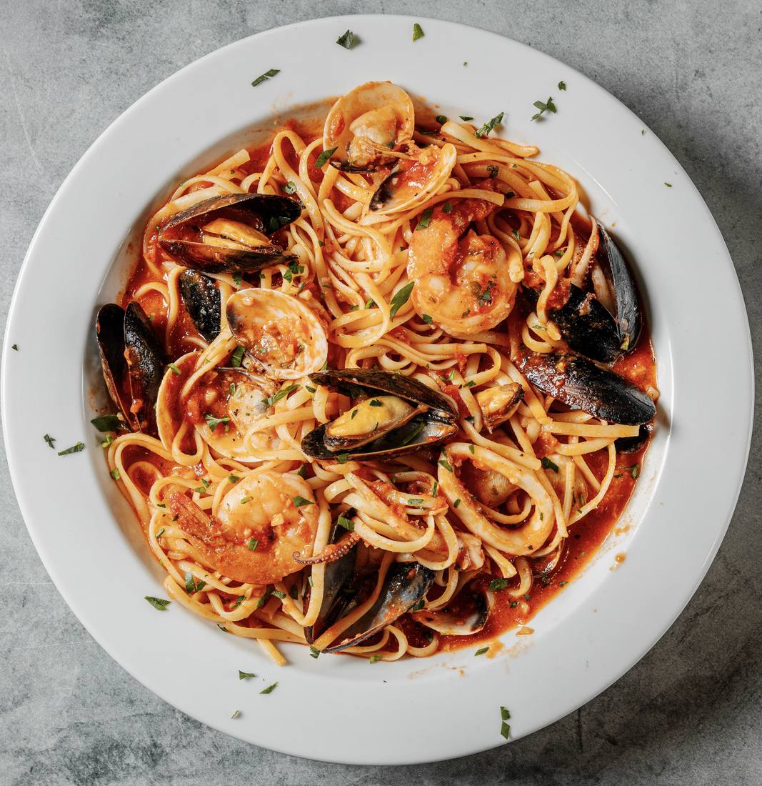 Seafood linguine at Tommy's Pizza, Queens NY